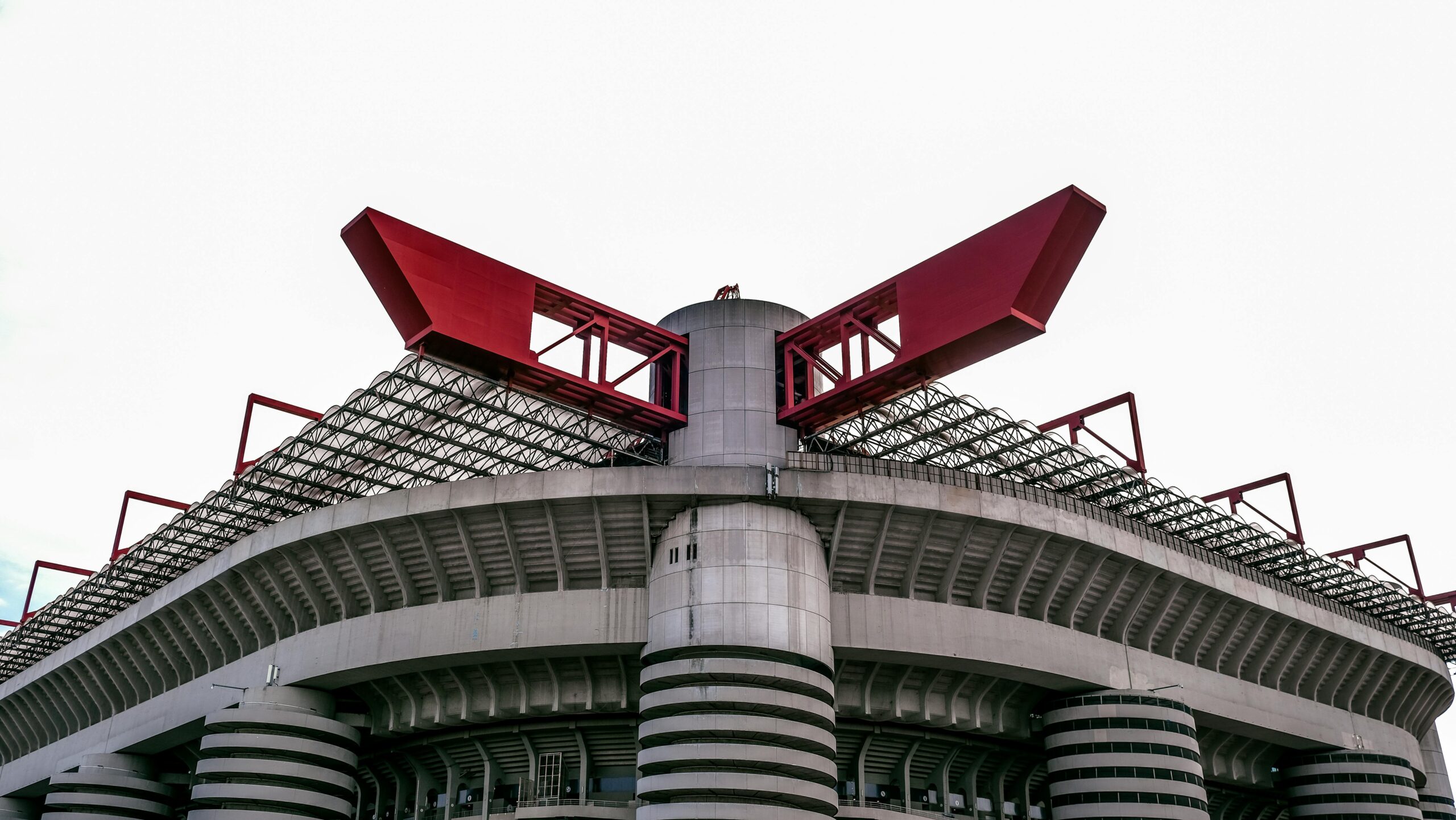 Close-up view of the iconic San Siro Stadium in Milan, showcasing its unique architecture.